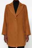 Kadın Moda Şık Bol Ceket Yaka Midi Düz Astarlı Oversize Geniş Kesim Kaşe Kaban - 5