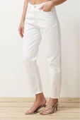 Kadın Moda Şık Kot Pantolon Dar Paça Regular Boy Denim Beyaz Yüksek Bel Mom Jeans - 3