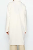 Kadın Moda Şık Bol Ceket Yaka Uzun Düz Astarlı Oversize Geniş Kesim Uzun Kaşe Kaban - 6
