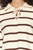 Kadın Regular Polo Yaka Standart Kol Regular Polo Yaka Bağlama Detaylı Kalın Fit Örme Sweatshirt - 5