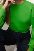 Kadın Moda Şık Crop Dik Yaka Düşük Kol Crop Rahat Kesim Crop Basic Kalın İçi polarlı Örme Sweatshirt - 2