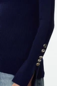 Kadın Moda Şık Bisiklet Yaka Standart Kol Regular Kol Ucu Detaylı Triko Kazak - 4