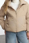 Kadın Moda Şık Oversize Dik Yaka Standart Düz Astarlı Oversize Su İtici Şişme Kapitone Mont - 3