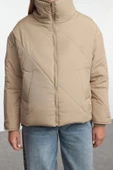Kadın Moda Şık Oversize Dik Yaka Standart Düz Astarlı Oversize Su İtici Şişme Kapitone Mont - 1