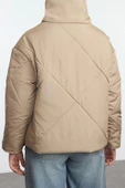 Kadın Moda Şık Oversize Dik Yaka Standart Düz Astarlı Oversize Su İtici Şişme Kapitone Mont - 5