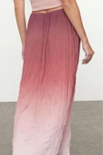 Kadın Moda Stil Maxi Astarsız Örme Kloş Degrade Geçişli Kırışık Pilise Maxi Esnek Etek - 5