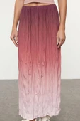 Kadın Moda Stil Maxi Astarsız Örme Kloş Degrade Geçişli Kırışık Pilise Maxi Esnek Etek - 1