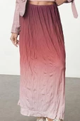 Kadın Moda Stil Maxi Astarsız Örme Kloş Degrade Geçişli Kırışık Pilise Maxi Esnek Etek - 3