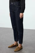 Kadın Moda Şık Kot Pantolon Boru Paça Uzun Boy Denim Yüksek Bel Mom Jeans - 1