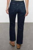 Kadın Moda Şık Kot Pantolon Boru Paça Uzun Boy Denim Gece Mavisi Yüksek Bel Straight Fit Jeans - 5