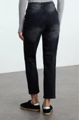 Kadın Moda Şık Kot Pantolon Boru Paça Uzun Boy Denim Yüksek Bel Slim Mom Jeans - 5
