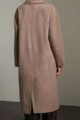 Kadın Moda Şık Bol Ceket Yaka Uzun Düz Astarlı Oversize Yünlü Geniş Kesim Şallı Uzun Kaban - 4