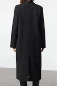 Kadın Moda Şık Regular Ceket Yaka Uzun Nakışlı Astarlı Nakış Detaylı Yumuşak Dokulu Kaban - 5
