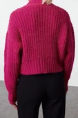 Kadın Moda Şık Dik Yaka Standart Kol Crop Yumuşak Dokulu Basic Kalın Örgü Detaylı Triko Kazak - 4
