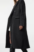 Kadın Moda Şık Regular Ceket Yaka Uzun Nakışlı Astarlı Nakış Detaylı Yumuşak Dokulu Kaban - 2