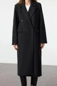Kadın Moda Şık Regular Ceket Yaka Uzun Nakışlı Astarlı Nakış Detaylı Yumuşak Dokulu Kaban - 1