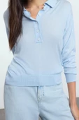 Kadın Moda Şık Polo Yaka Standart Kol Regular İnce Triko Kazak - 2