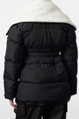 Kadın Moda Bol Gömlek Yaka Midi Astarlı Geniş Kuşaklı Yakası Çıkarılabilir Peluş Kışlık ŞişmeMont - 4