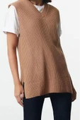 Kadın Moda Şık V Yaka Standart Kol Regular Basic Triko Süveter - 2