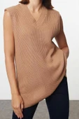 Kadın Moda Şık V Yaka Standart Kol Regular Basic Triko Süveter - 3