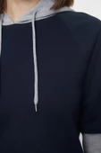Kadın Moda Şık Bol Kapüşonlu Düşük Kol Uzun Geniş Kalıp Kol Detaylı Kalın Örme Sweatshirt - 4