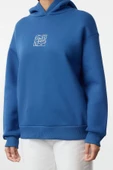 Kadın Moda Şık Bol Kapüşonlu Düşük Kol Uzun Geniş Kalıp Nakışlı Kalın İçi Polarlı Örme Sweatshirt - 1
