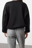 Kadın Moda Şık Relaxed Bisiklet Yaka Düşük Kol Regular Rahat Kalıp Stoper Detaylı Örme Sweatshirt - 5
