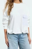 Kadın Bol Bisiklet Yaka Düşük Kol Uzun Yumuşak Tuşeli Paraşüt Cep Geniş Kesim Örme Sweatshirt - 2