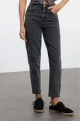 Kadın Moda Şık Kot Pantolon Geniş Paça Uzun Boy Denim Yüksek Bel Mom Jeans - 2