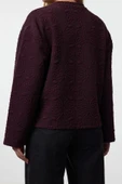 Kadın Moda Şık Regular Bisiklet Yaka Standart Kol Regular Jakarlı Normal Kalıp Örme Sweatshirt - 5