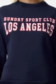 Kadın Bisiklet Yaka Düşük Kol Slogan Baskılı Geniş Kalıp Kalın İçi Polarlı Örme Sweatshirt - 4