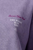 Kadın Moda Bol Bisiklet Yaka Düşük Kol Uzun Ön ve Sırt Baskılı Yıkamalı Geniş Kalıp Örme Sweatshirt - 4