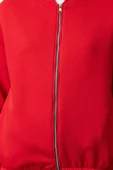 Kadın Oversize Bisiklet Yaka Düşük Kol Uzun Fermuarlı Geniş Kalıp Kalın İçi Polarlı Örme Sweatshirt - 4