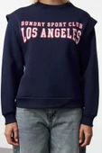 Kadın Bisiklet Yaka Düşük Kol Slogan Baskılı Geniş Kalıp Kalın İçi Polarlı Örme Sweatshirt - 1