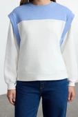 Kadın Moda Regular Bisiklet Yaka Düşük Kol Regular Kalın İçi Polarlı Normal Kalıp Örme Sweatshirt - 1