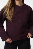 Kadın Moda Şık Regular Bisiklet Yaka Standart Kol Regular Jakarlı Normal Kalıp Örme Sweatshirt - 3