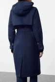 Kadın Moda Şık Oversize Kapüşonlu Yaka Uzun Düz Astarlı İçi Elyaflı Oversize Kalın Trençkot - 5