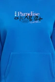 Kadın Moda Şık Bol Kapüşonlu Düşük Kol Uzun Ön Arka Baskılı Geniş Kalıp Örme Sweatshirt - 4