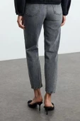 Kadın Moda Şık Kot Pantolon Dar Paça Regular Boy Denim Antrasit Yüksek Bel Mom Jeans - 5