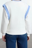Kadın Moda Regular Bisiklet Yaka Düşük Kol Regular Kalın İçi Polarlı Normal Kalıp Örme Sweatshirt - 5