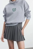 Kadın Fermuarlı Yaka Düşük Kol Standart Nakışlı Kalıp Kalın Polarlı Fermuarlı Yaka Örme Sweatshirt - 3
