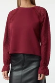 Kadın Regular Bisiklet Yaka Reglan Kol Regular Brode Dokuma Detaylı Normal Kalıp Örme Sweatshirt - 1