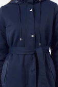Kadın Moda Şık Oversize Kapüşonlu Yaka Uzun Düz Astarlı İçi Elyaflı Oversize Kalın Trençkot - 4