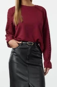 Kadın Regular Bisiklet Yaka Reglan Kol Regular Brode Dokuma Detaylı Normal Kalıp Örme Sweatshirt - 2