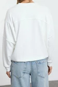 Kadın Bol Bisiklet Yaka Düşük Kol Uzun Yumuşak Tuşeli Paraşüt Cep Geniş Kesim Örme Sweatshirt - 5