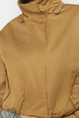 Kadın Moda Şık Bol Kapüşonlu Yaka Crop Düz Astarlı Crop Kol Kıvırma İnce Yağmurluk Rüzgarlık Mont - 4