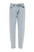 Kadın Moda Şık Kot Pantolon Geniş Paça Regular Boy Denim Yüksek Bel Mom Jeans - 1