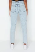 Kadın Moda Şık Kot Pantolon Geniş Paça Regular Boy Denim Yüksek Bel Mom Jeans - 6