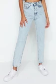 Kadın Moda Şık Kot Pantolon Geniş Paça Regular Boy Denim Yüksek Bel Mom Jeans - 4