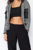 Kadın Moda Şık Bol Dik Yaka Standart Kazayağı Astarlı Oversize Kazayağı Tüvit İnce Mont - 3